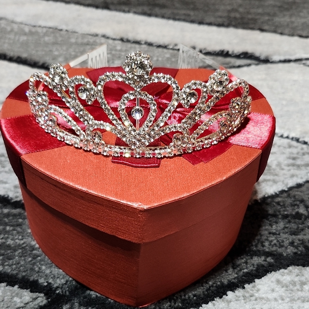 CRYSTAL RHINESTONES SILVER-TONE METAL TIARA W/ COMBS HEADPIECE CROWN